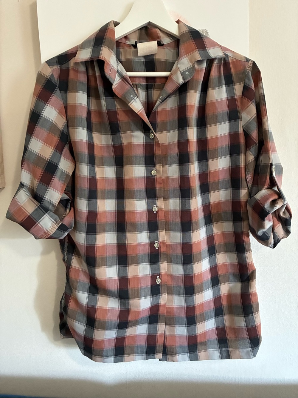 Vintage Plaid Button-Down Shirt in Rust, Black, and Cream